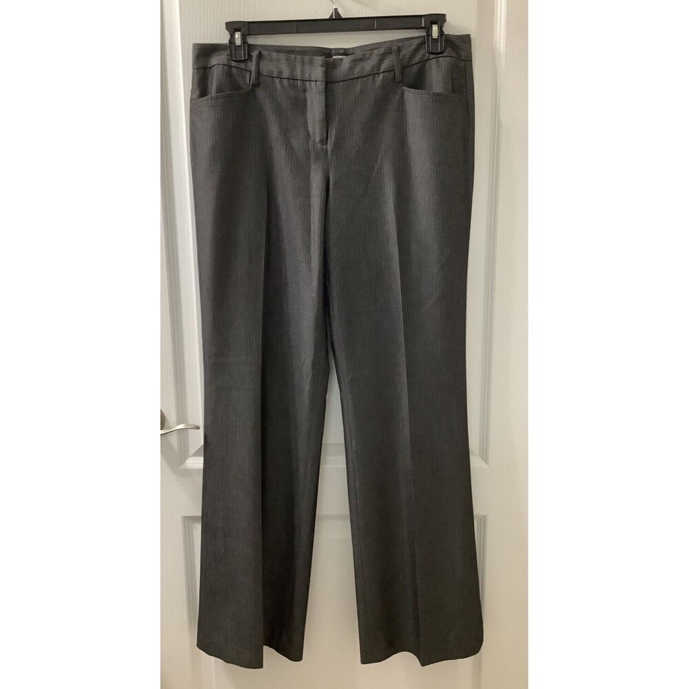 Express Pants Womens 12T TALL Trousers Midrise Wide Leg Pinstripe Gray Classic